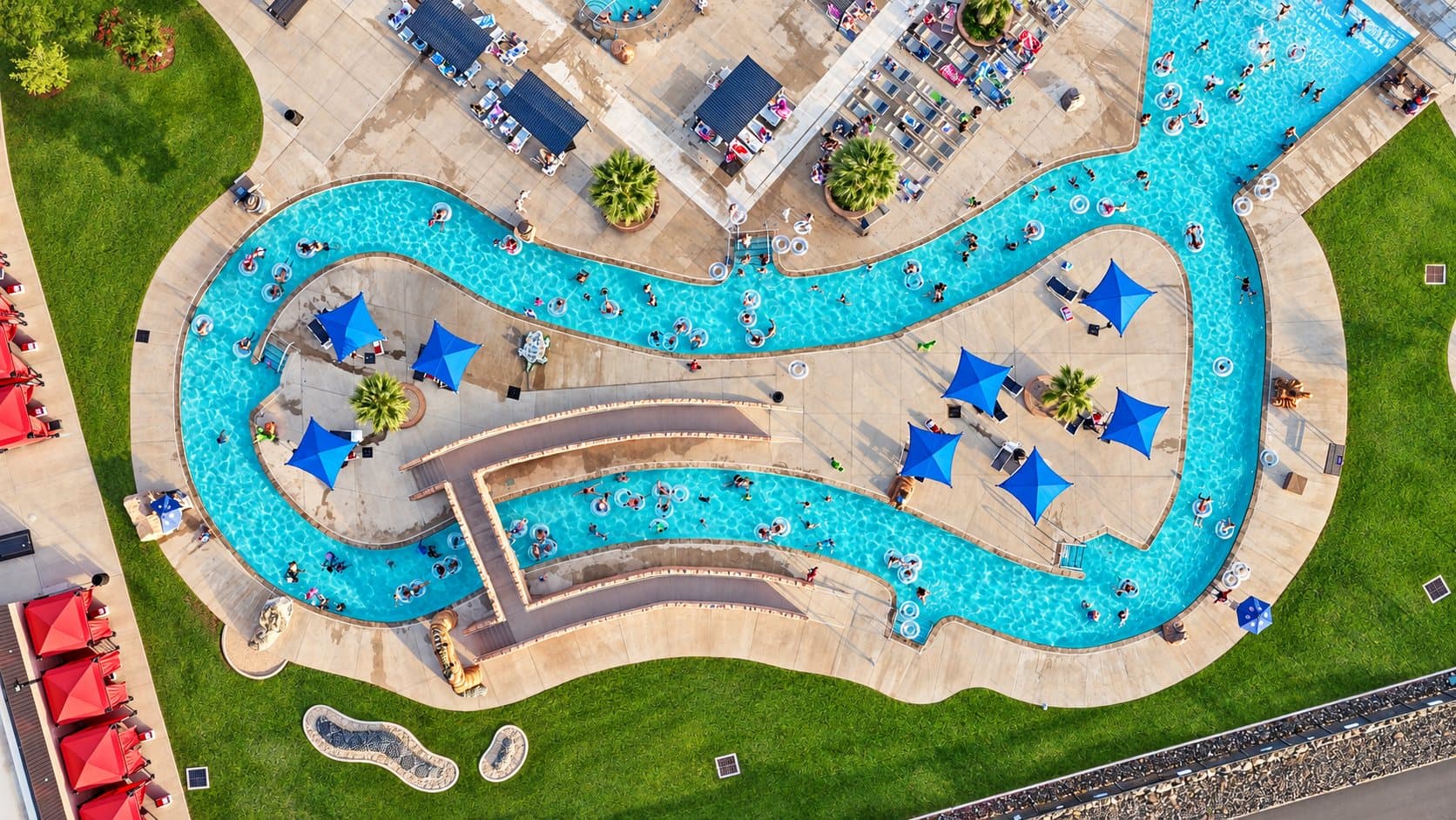 The lazy river at Jellystone Park Zion from above